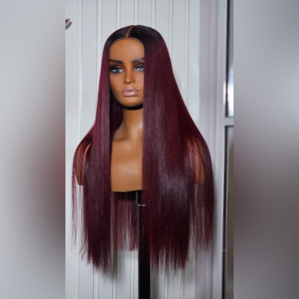 26in burgundy bone straight Vietnam wig